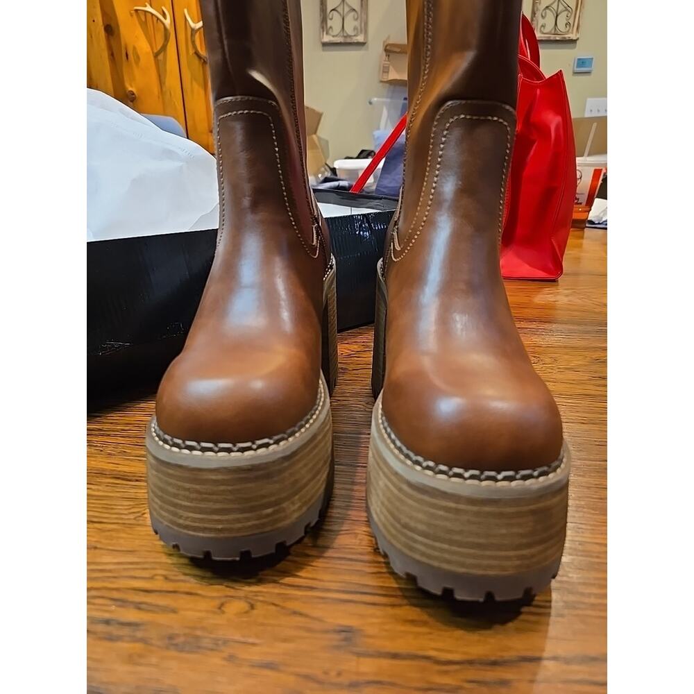 Dolls Kill Current Mood Platform Western Brown Boots Size 8 New - Picture 2 of 14